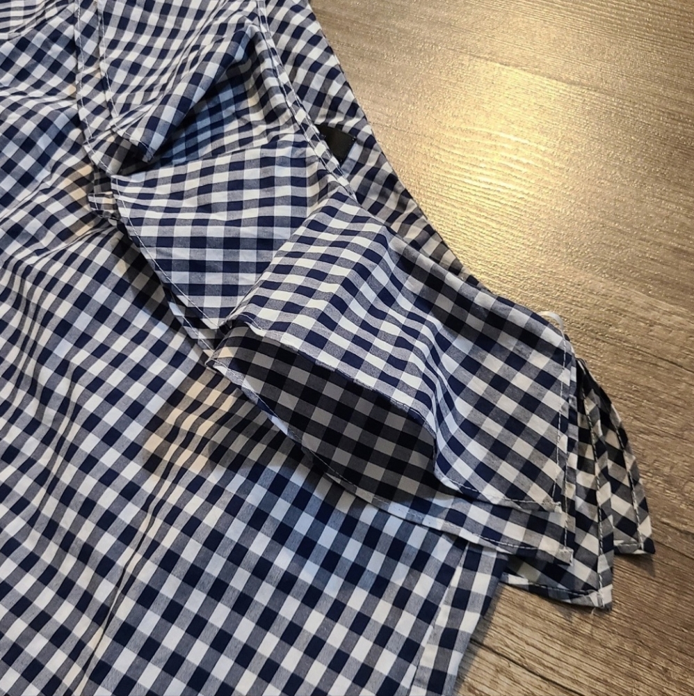 J. Crew Assymetrical Checkered Ruffle Top - Picture 6 of 10